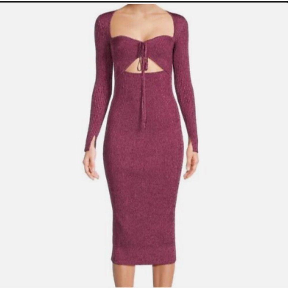 Jonathan Simkhai Womens Danika Cut Out Long Sleeve Marled Midi Dress Small B4HP